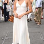 Monica Barbaro in a White Dress Attends Day Seven of 2025 Wimbledon Tennis Championships in London 07/06/2025