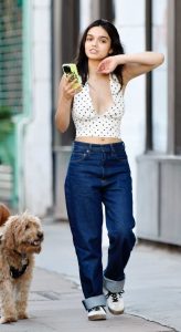 Rachel Zegler in a White Polka Dot Top