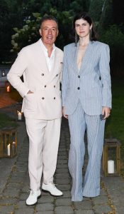 Alexandra Daddario in a Pinstriped Pantsuit