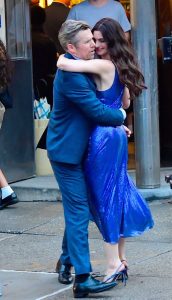 Anne Hathaway in a Blue Dress