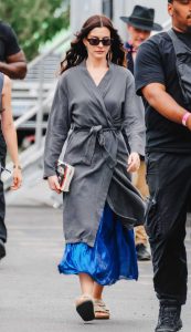 Anne Hathaway in a Grey Bathrobe