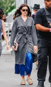 Anne Hathaway in a Grey Bathrobe