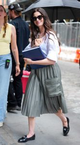 Anne Hathaway in an Olive Skirt
