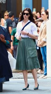 Anne Hathaway in an Olive Skirt