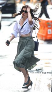 Anne Hathaway in an Olive Skirt