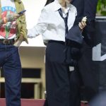 Dove Cameron in a Black Pants Leaves with Damiano David the Lady Gaga Concert in Los Angeles 07/28/2025