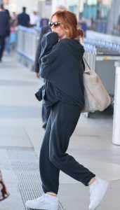 Isla Fisher in a Navy Sweatsuit