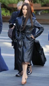 Jenna Ortega in a Black Leather Coat