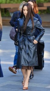 Jenna Ortega in a Black Leather Coat
