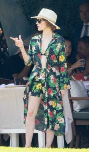Jessica Chastain in a Green Floral Ensemble