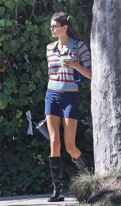 Kaia Gerber in a Blue Mini Skirt