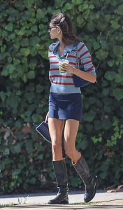 Kaia Gerber in a Blue Mini Skirt