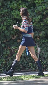Kaia Gerber in a Blue Mini Skirt