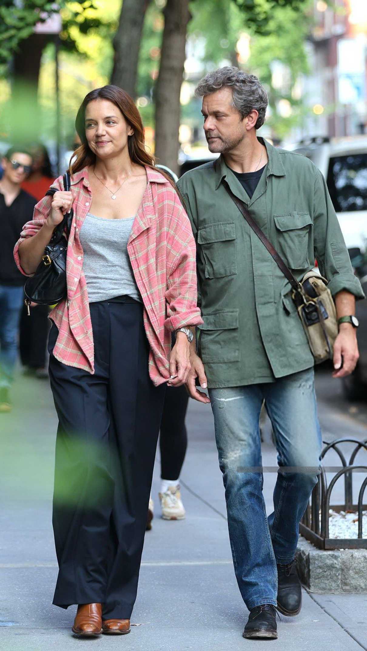 Katie Holmes in a Pink Plaid Shirt