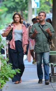 Katie Holmes in a Pink Plaid Shirt