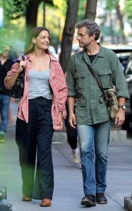 Katie Holmes in a Pink Plaid Shirt