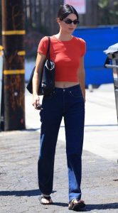 Kendall Jenner in a Red Crop Top