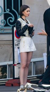 Lily Collins in a Beige Shorts