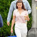 Millie Bobby Brown in a White Jeans Was Spotted Out Shopping with Jake Bongiovi in the Hamptons in New York 08/21/2025