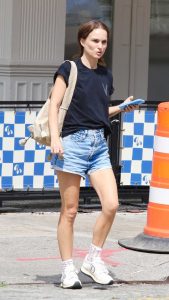 Natalie Portman in a Blue Denim Shorts