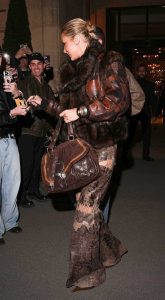 Bella Hadid in a Brown Leather Jacket
