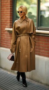 Caroline Daur in a Beige Leather Coat