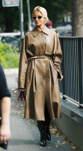 Caroline Daur in a Beige Leather Coat