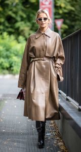 Caroline Daur in a Beige Leather Coat