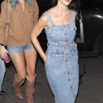 Caylee Cowan in a Blue Denim Dress Enjoys a Night Out with Casey Affleck and Friends at the Chateau Marmont in West Hollywood 09/27/2025