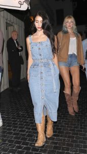 Caylee Cowan in a Blue Denim Dress
