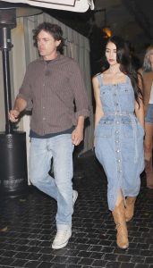 Caylee Cowan in a Blue Denim Dress