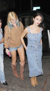 Caylee Cowan in a Blue Denim Dress