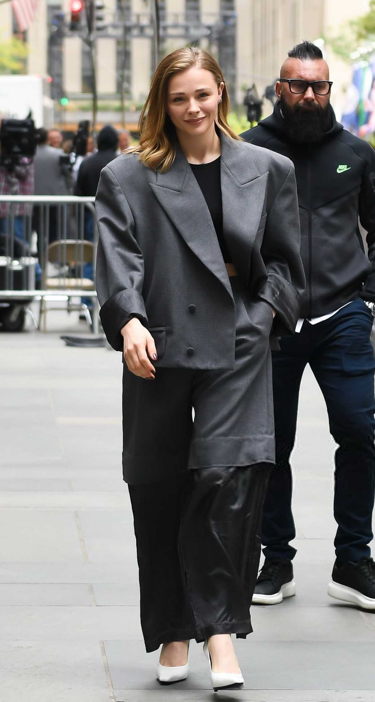 Chloe Moretz in a Grey Blazer