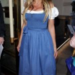 Heidi Klum in a Blue Dress Leaves Her Hotel in Munich 09/17/2025
