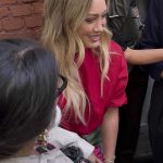 Hilary Duff in a Red Blouse Leaves the Fendi Fashion Show During 2025 Milan Fashion Week in Milan 09/24/2025