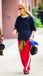 Jennifer Lawrence in a Red Track Pants