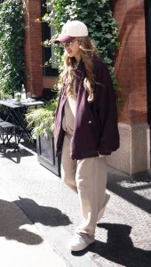 Jessica Alba in a Beige Sweatsuit