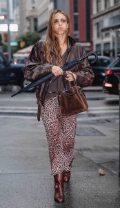 Jessica Alba in a Brown Leather Jacket