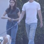 Joey King in a Grey Tee Walks Her Dogs with Steven Piet in Los Feliz 09/28/2025