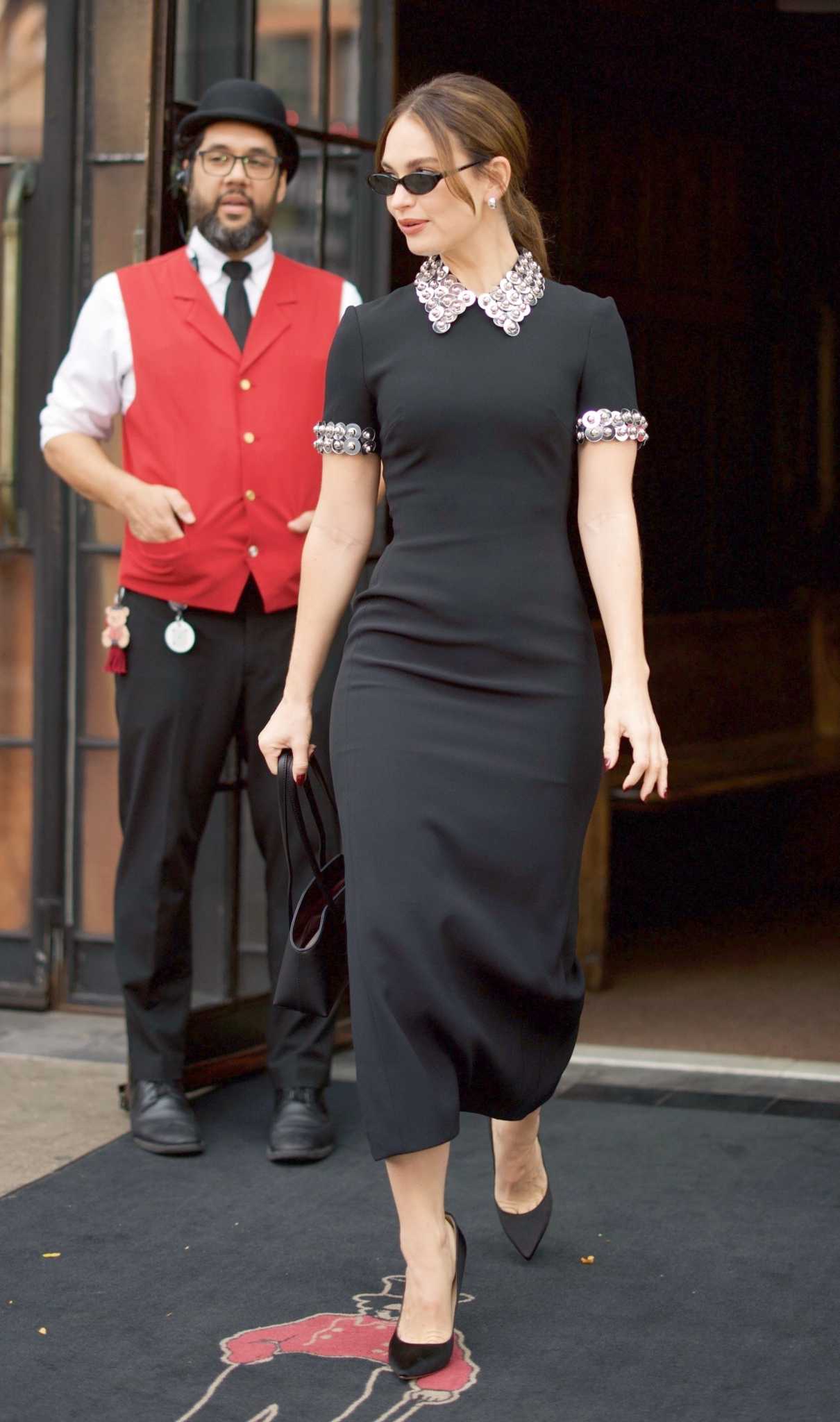 Lily James in a Black Dress