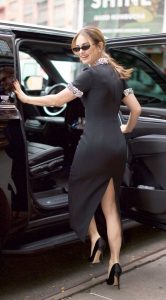 Lily James in a Black Dress