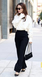 Lily James in a White Blouse