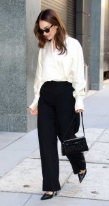 Lily James in a White Blouse
