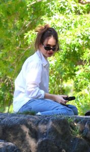 Lily James in a White Shirt
