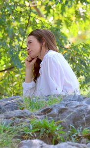 Lily James in a White Shirt