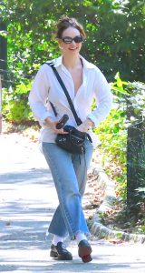 Lily James in a White Shirt