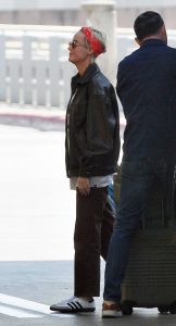 Brie Larson in a Black Leather Jacket