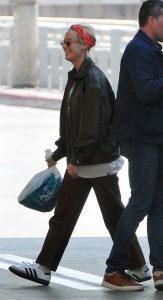 Brie Larson in a Black Leather Jacket