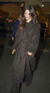 Emily Ratajkowski in a Brown Suede Coat