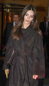 Emily Ratajkowski in a Brown Suede Coat